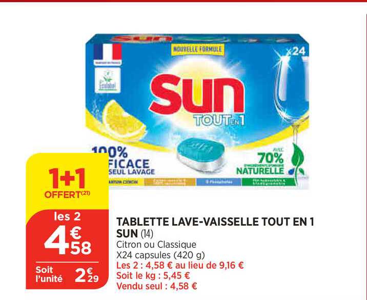 tablette lave-vaisselle tout en 1 sun