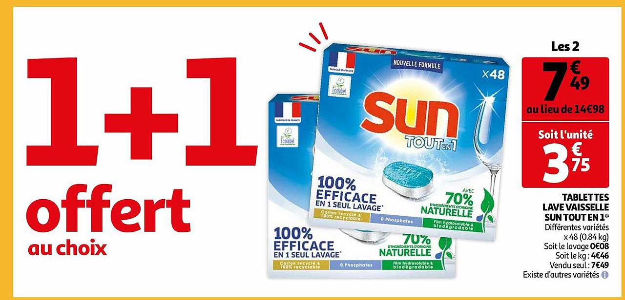 tablettes lave vaisselle sun tout en 1
