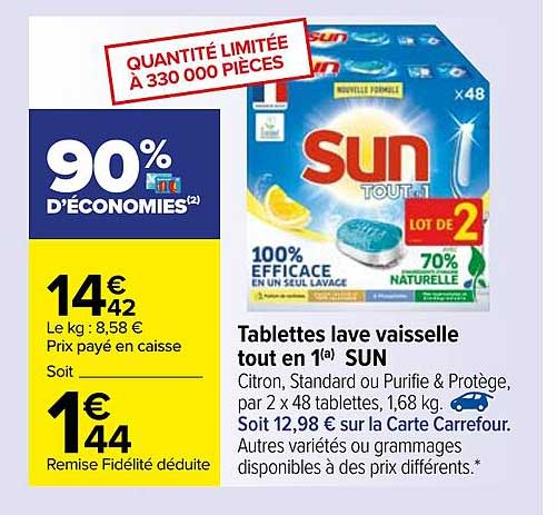 tablettes lave vaisselle tout en 1 sun