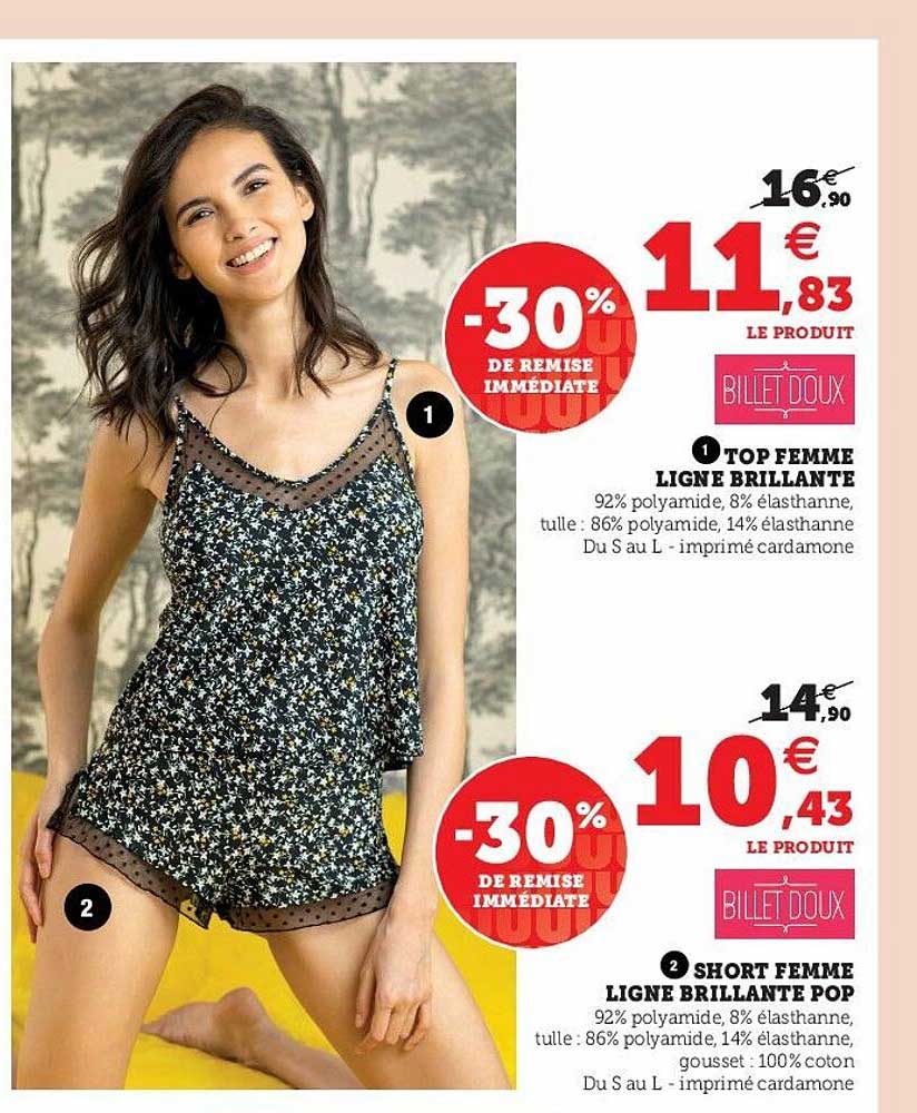 top femme ligne brillante, short femme ligne brillante pop billet doux