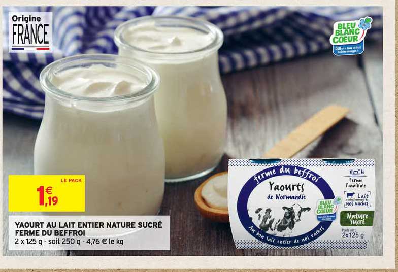 Yaourt Au Lait Entier Nature Sucré Ferme Du Beffroi