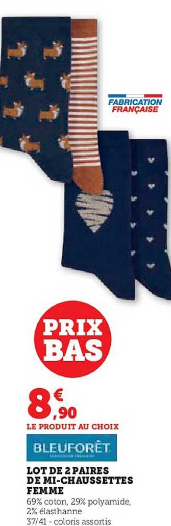 lot de 2 paires de mi-chaussettes femme bleu forêt