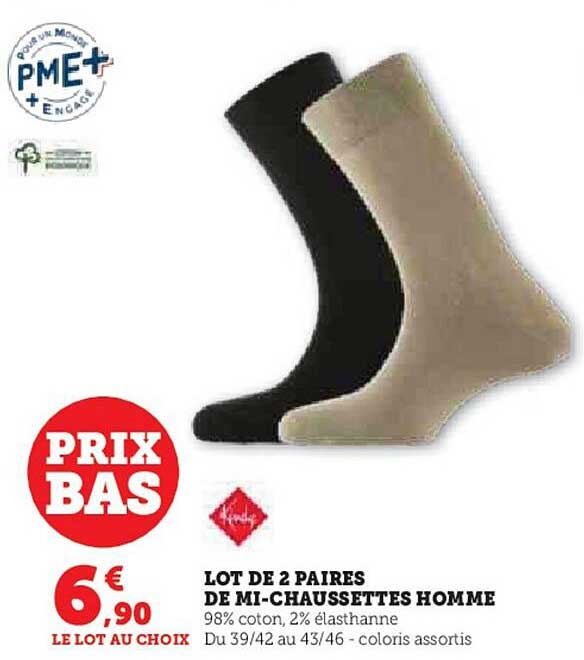 lot de 2 paires de mi-chaussettes homme