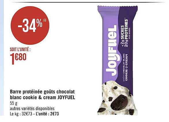 barre protéinée goûts chocolat blanc cookie & cream joyfuel