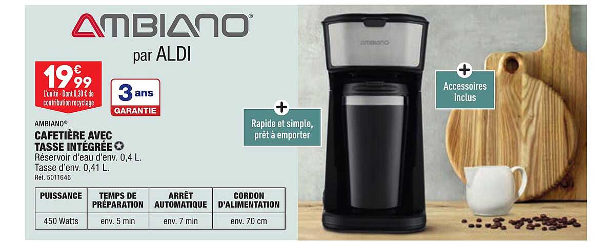 cafetière avec tasse intégrée ambiano