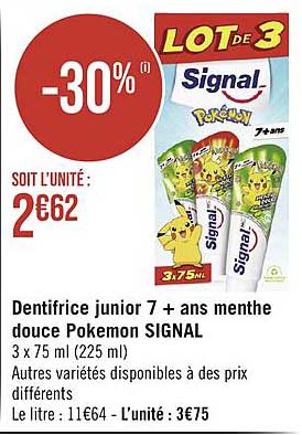 dentifrice junior 7+ ans menthe douce pokémon signal