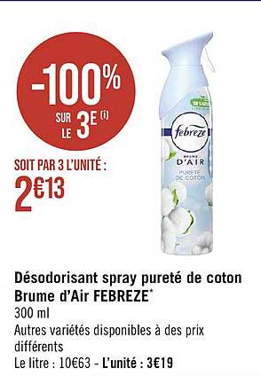 désodorisant spray pureté de coton brume d'air febreze