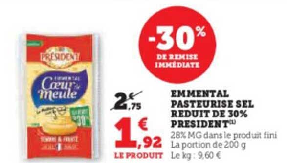 emmental pasteurisé sel réduit de 30% président