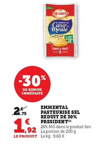 emmental pasteurisé sel réduit de 30% président