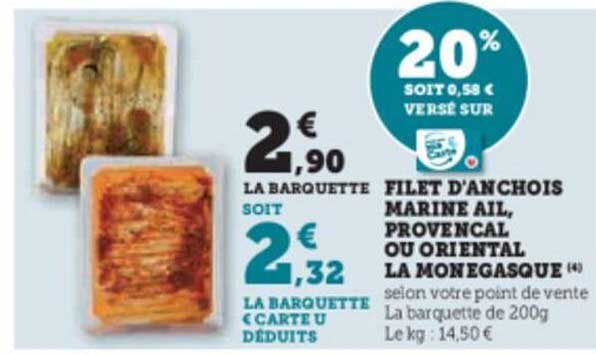 filet d'anchois marine ail, provencal ou oriental la monegasque