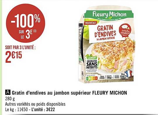 gratin d'endives au jambon supérieur fleury michon