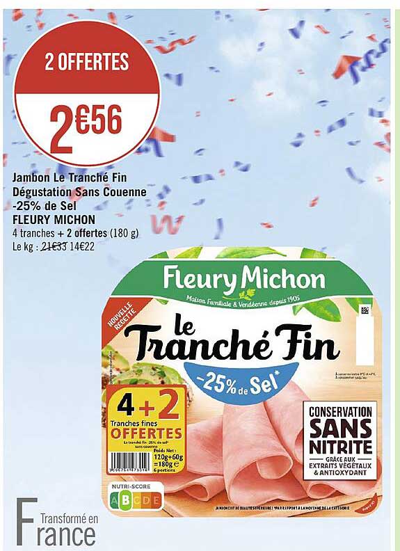 jambon le tranché fin dégustation sans couenne -25% de sel fleury michon