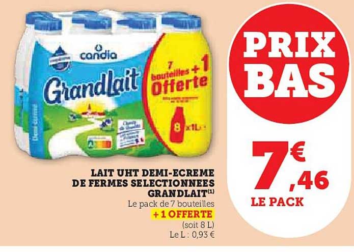lait uht demi-écrémé de fermes sélectionnées grand lait