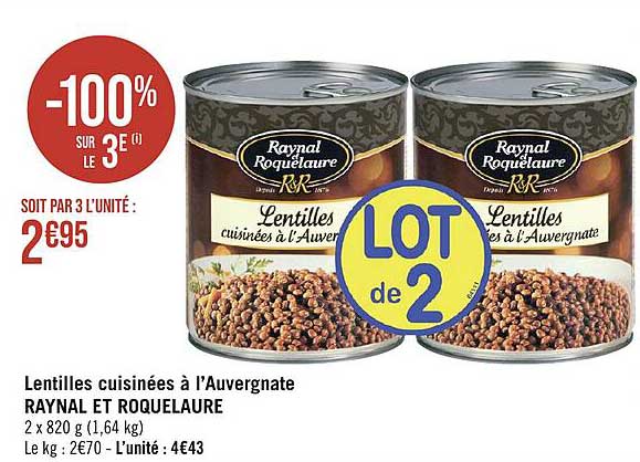 Lentilles Cuisinées à L'auvergnate Raynal Et Roquelaure