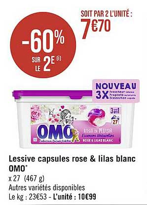 Lessive Capsules Rose & Lilas Blanc Omo
