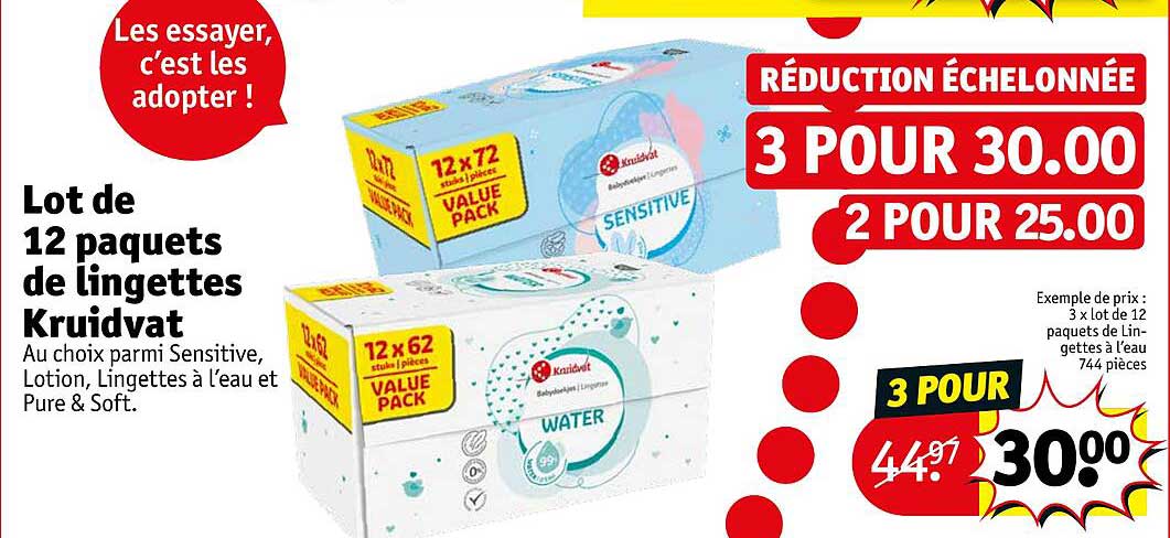 lot de 12 paquets de lingettes kruidvat