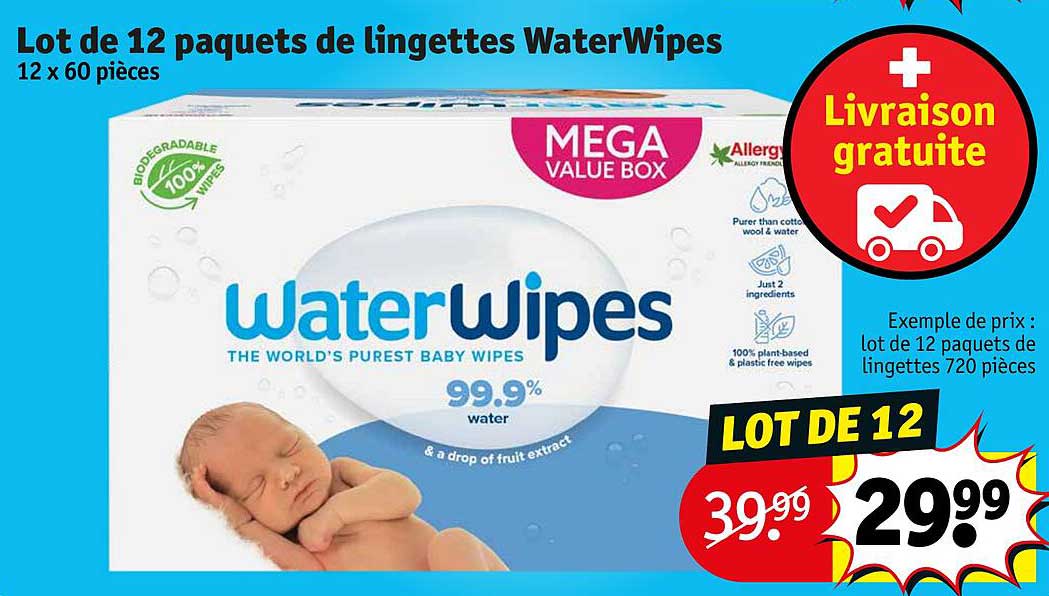 lot de 12 paquets de lingettes waterwipes
