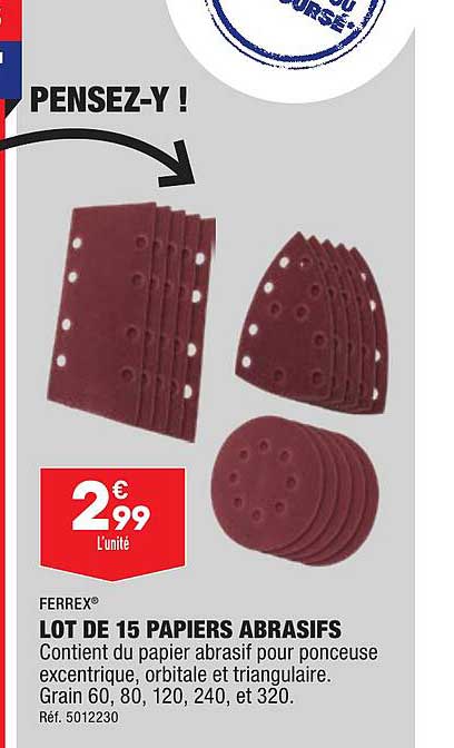 Lot De 15 Papiers Abrasifs Ferrex