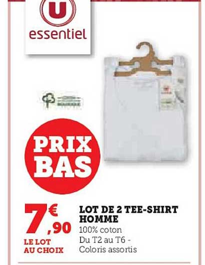 lot de 2 tee-shirt homme u essentiel