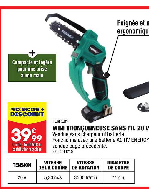 Mini Tronçonneuse Sans Fil 20 V Ferrex