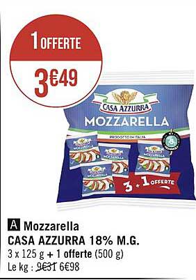 mozzarella casa azzurra 18% m.g.