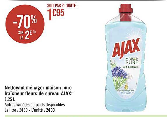 nettoyant ménager maison pure fraîcheur fleurs de sureau ajax