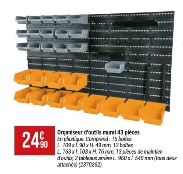 organiseur d'outils mural 43 pièces