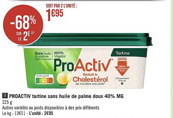 proactiv tartine sans huile de palme doux 40% mg