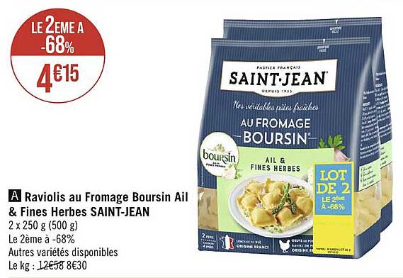 raviolis au fromage boursin ail & fines herbes saint-jean