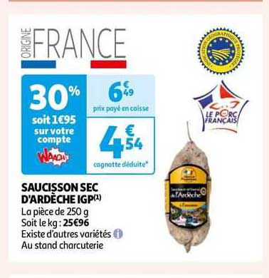 saucisson sec d'ardèche igp