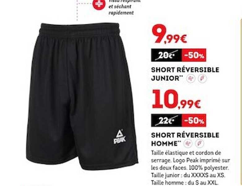 Short Réversible Junior, Short Réversible Homme Peak