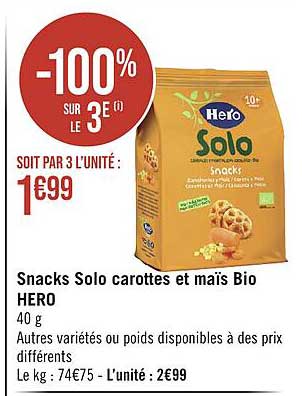 Snacks Solo Carottes Et Maïs Bio Hero
