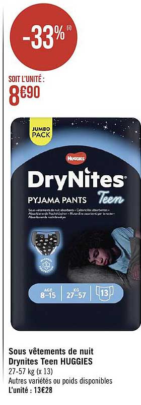 sous vêtements de nuit drynites teen huggies