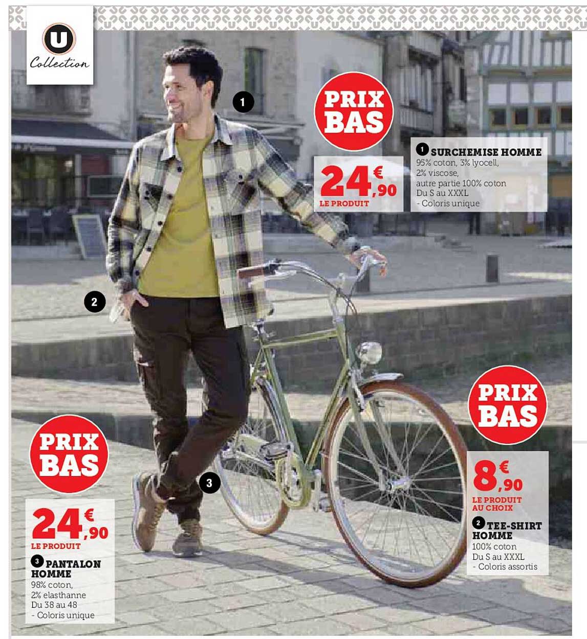 surchemise homme u collection, pantalon homme u collection, tee-shirt homme u collectioin