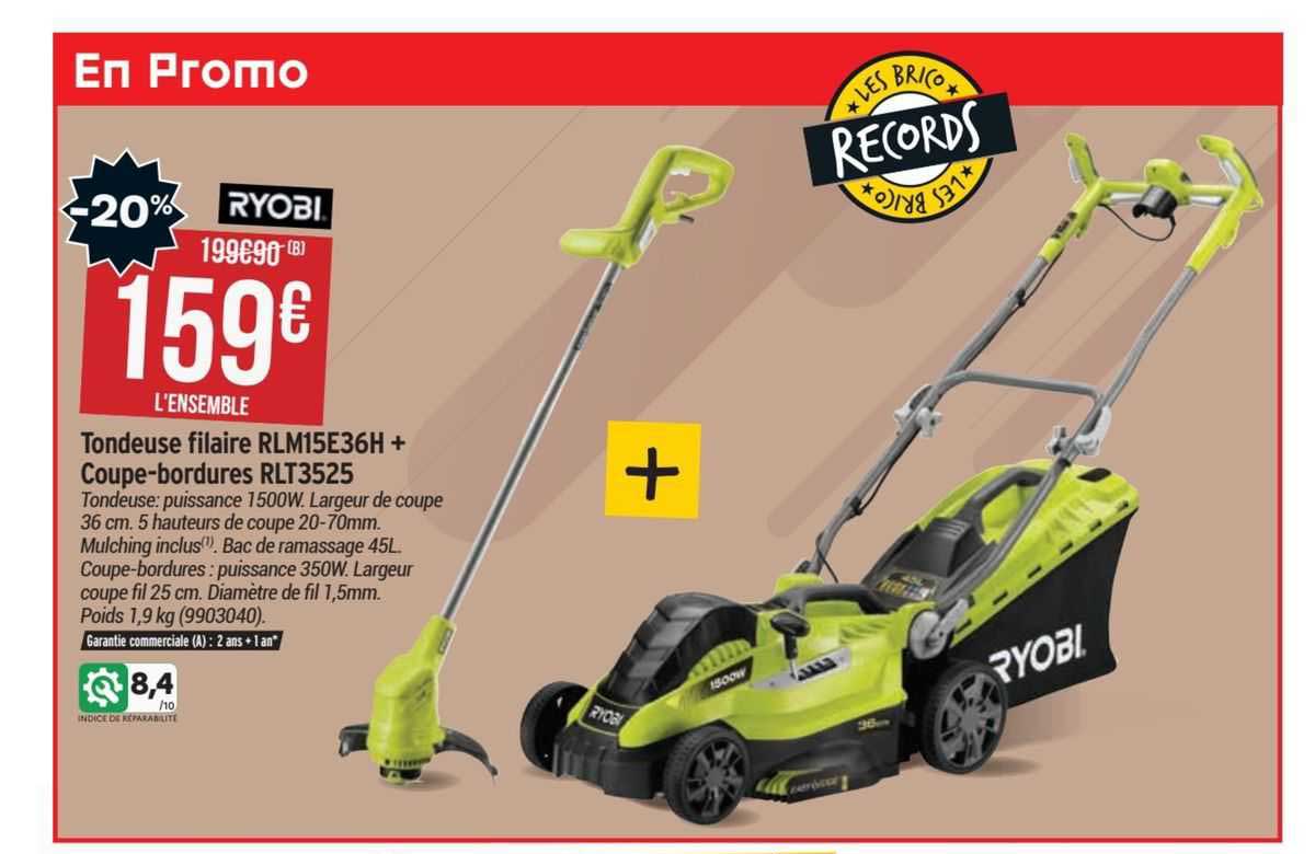 tondeuse filaire rlm15e36h + coupe-bordures rlt3525 ryobi