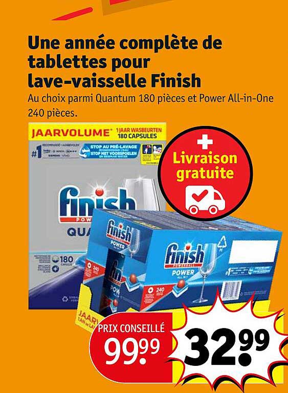 une année complète de tablettes pour lave-vaisselle finish
