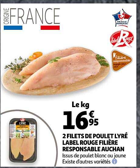 2 filets de poulet lyré label rouge filière responsable auchan