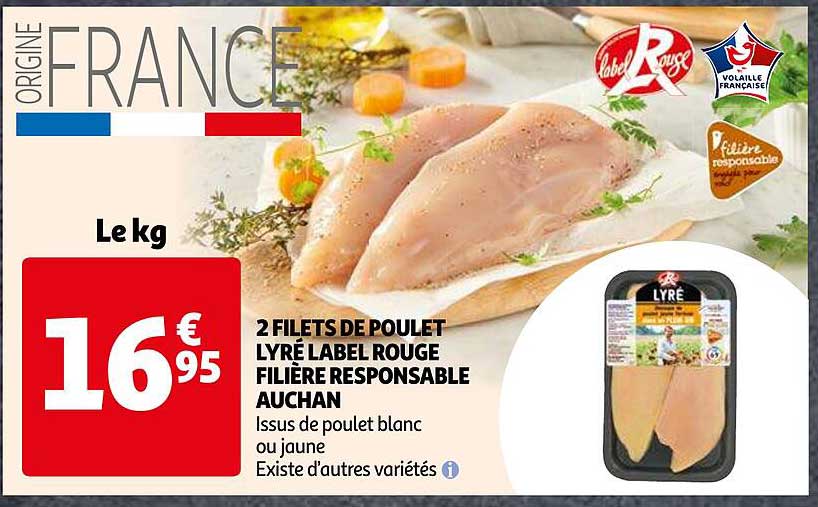 2 filets de poulet lyré label rouge filière responsable auchan