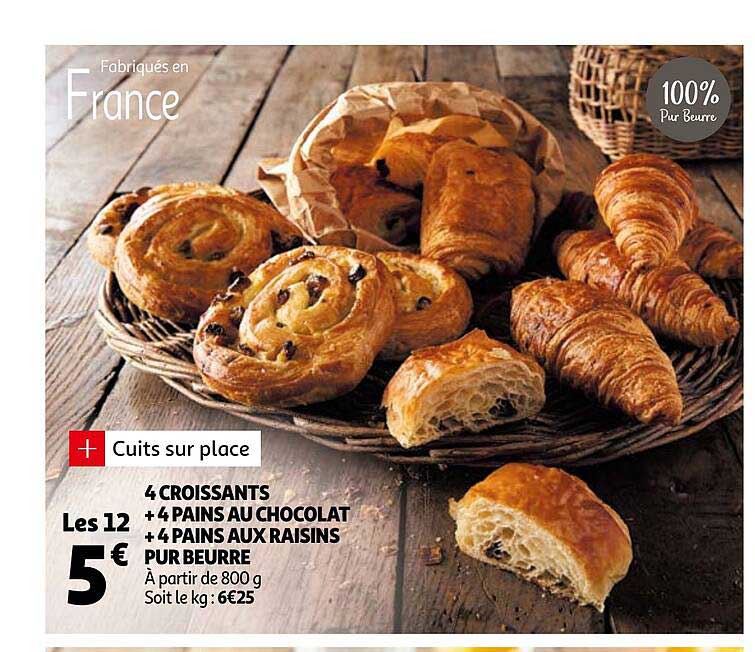 4 Croissants + 4 Pains Au Chocolat + 4 Pains Aux Raisins Pur Beurre