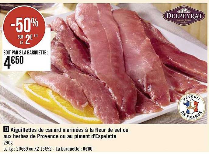 aiguillettes de canard marinées à la fleur de sel ou aux herbes de provence ou au piment d'espelette