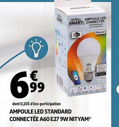 ampoule led standard connectée a60 e27 9w nityam