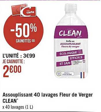 assouplissant 40 lavages fleur de verger clean