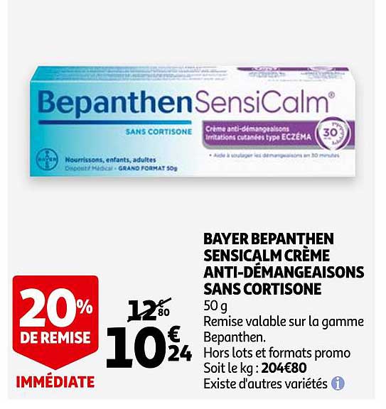 bayer bepanthen sensicalm crème anti-démangeaisons sans cortisone