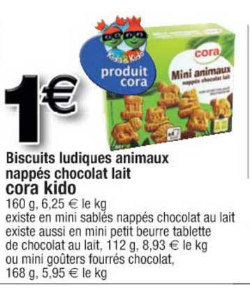 biscuits ludiques animaux nappés chocolat lait cora kido