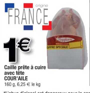 caille prête à cuire avec tête cour'aile