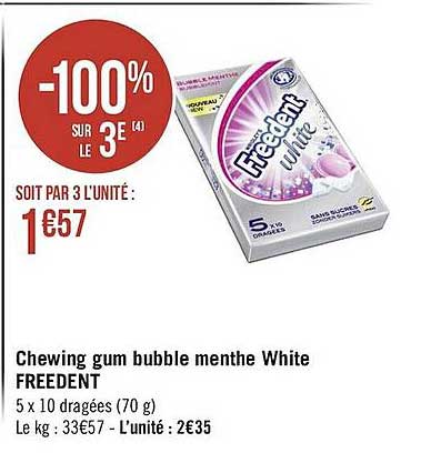 chewing gum bubble menthe white freedent
