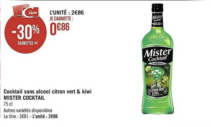 cocktail sans alcool citron vert & kiwi mister cocktail