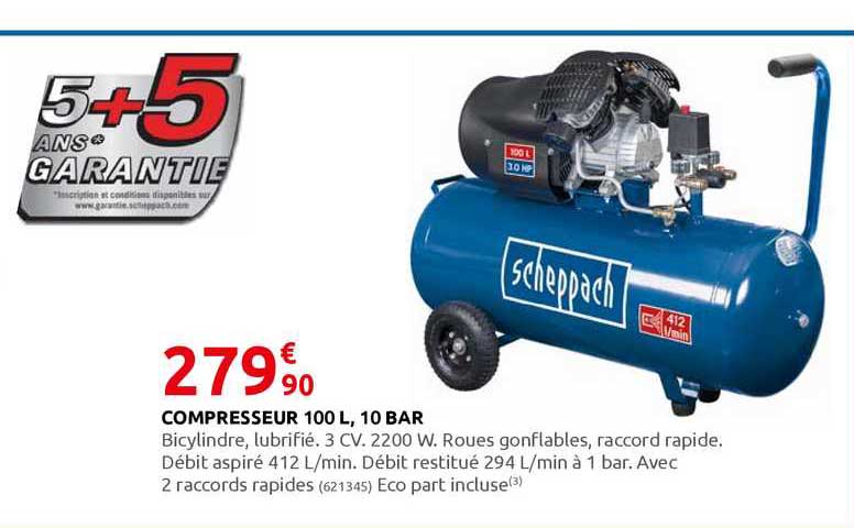 Compresseur 100 L, 10 Bar Scheppach