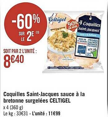 coquilles saint-jacques sauce à la bretonne surgelées celtigel