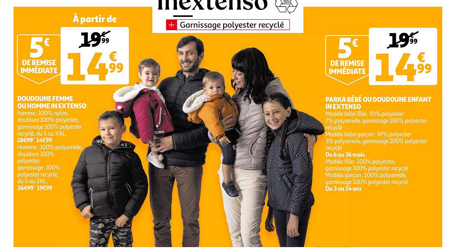 doudoune femme ou homme in extenso, parka bébé ou doudoune enfant in extenso